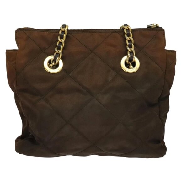 PRADA Chain Shoulder Bag Nylon Brown Gold Auth - Picture 9 of 15